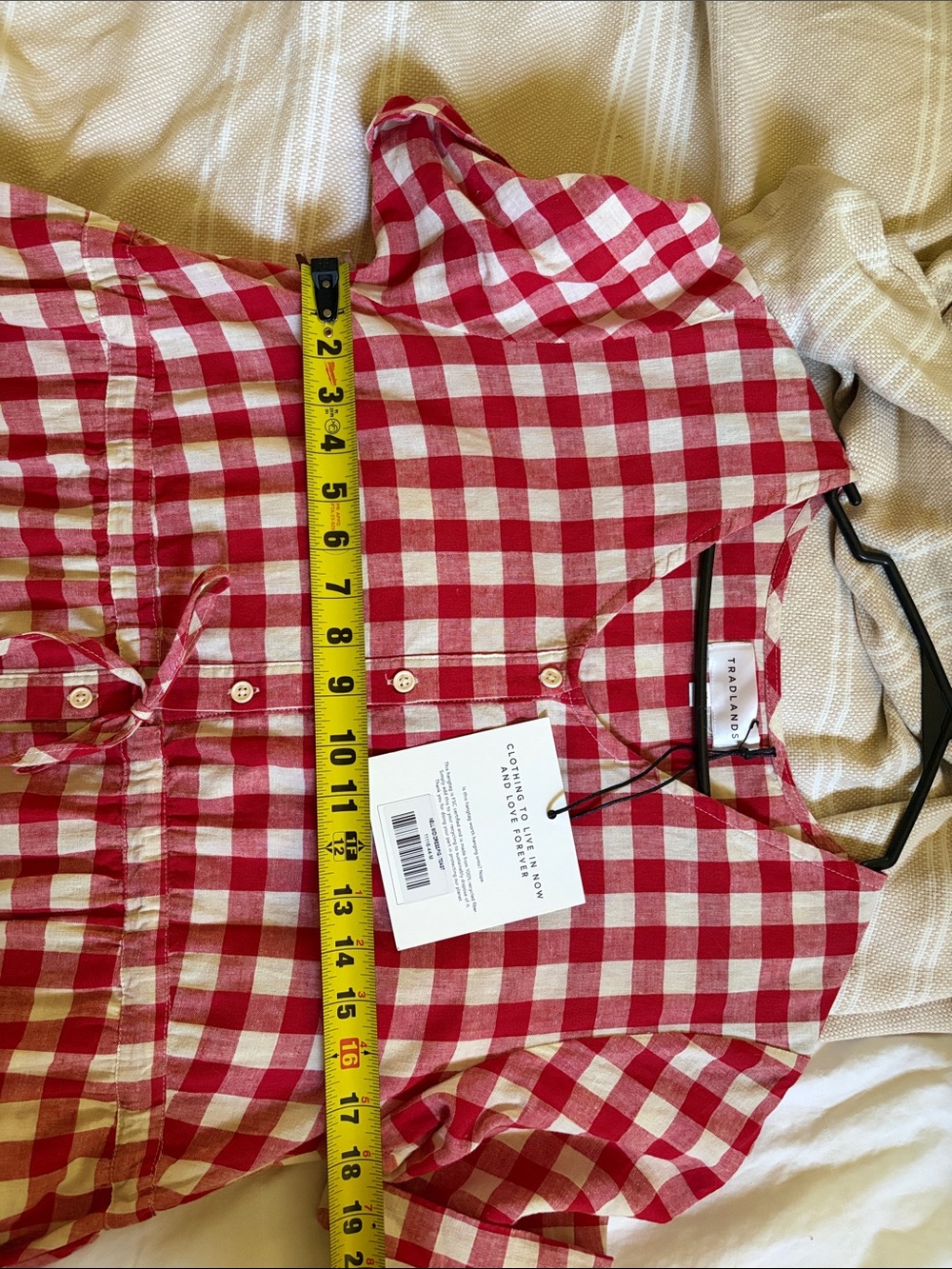 NWT Tradlands Red and White Gingham Button-Front Midi Dress with Waist Tie - Picture 4 of 6